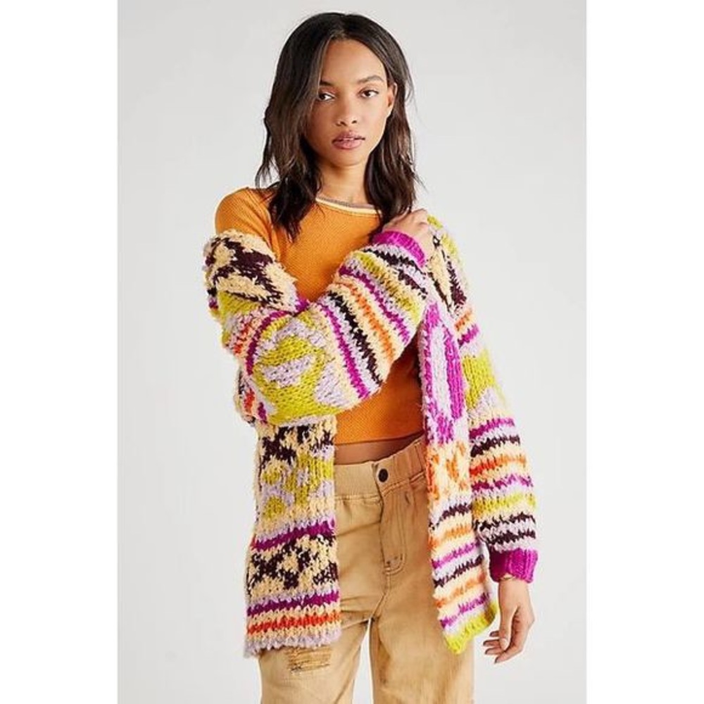 NWOT Free People Peggy Cardigan-Sunshine Orchid Combo